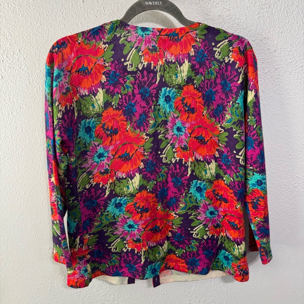 Garnet Hill Multicolor Floral merino wool cardigan med - Picture 7 of 7